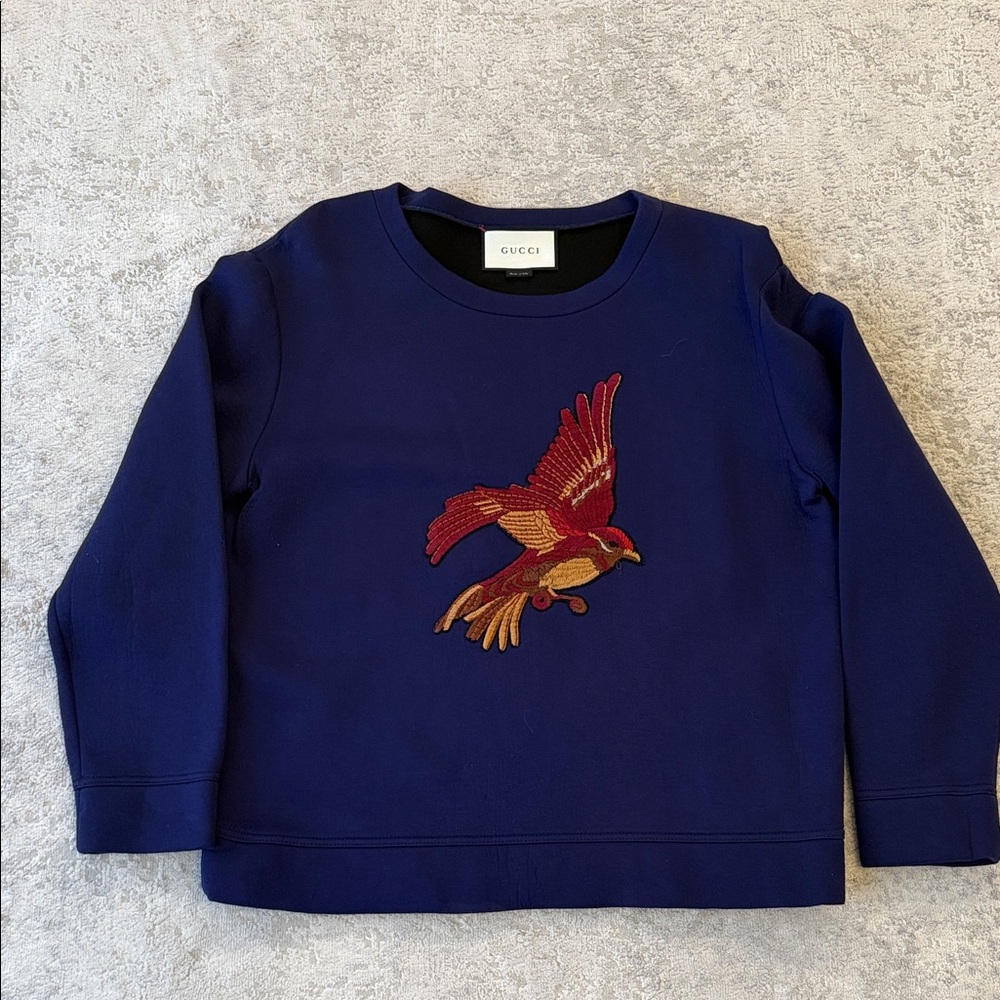 Gucci  unisex Blue Shirt with Red Bird Design